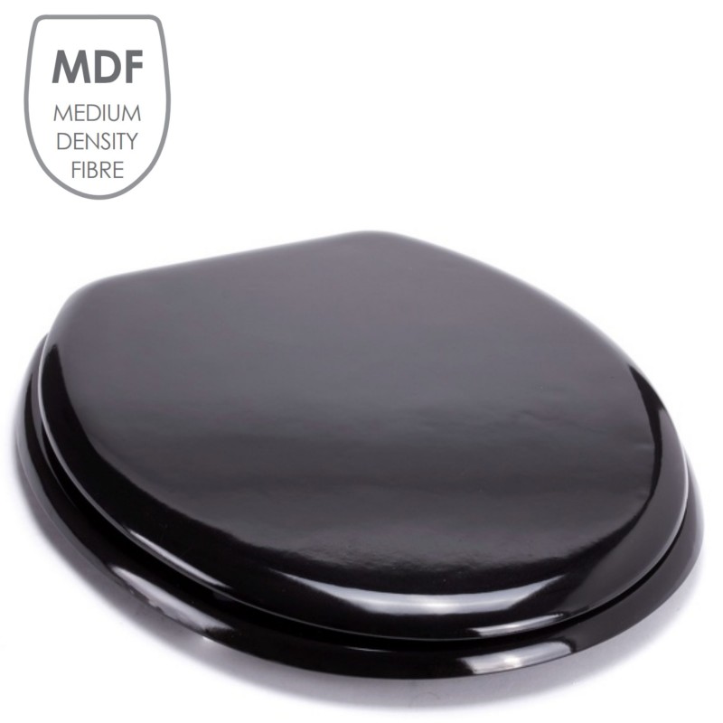 Tapa Inodoro MDF CLÉO Negro Brillo - Bisagras Acero Inoxidable MSV