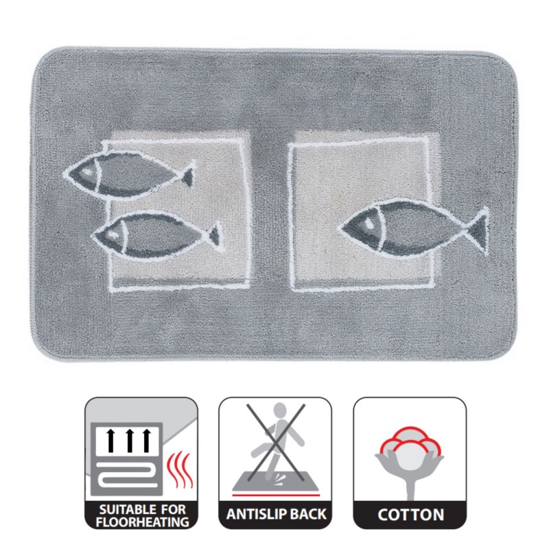 Alfombra de baño de poliéster ANDROS 55x65cm estampado de peces Gris Spirella