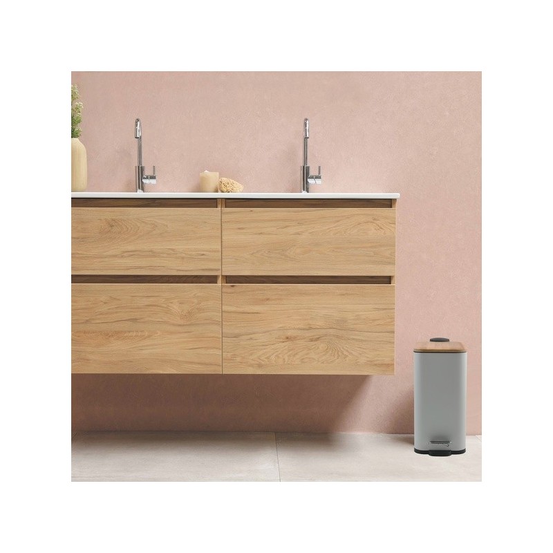 Papelera con pedal Acero y Bambú ERIK 5L Blanco mate Spirella