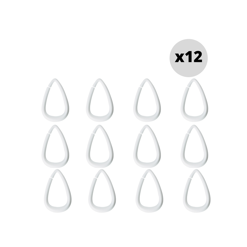 Juego de 12 anillos para cortina de ducha DROP  blancos Spirella