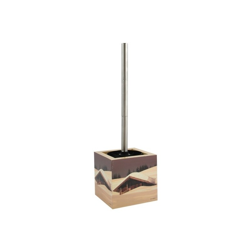 Escobillero con soporte de MDF y acero inoxidable Square Cottage Sepia MSV