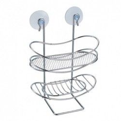 Etagère panier de douche à  ventouses ovale & Porte Savon Acier Chromé MSV