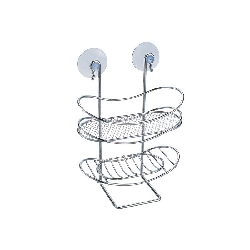 Oval Suction Cup Shower Basket Shelf & soap dish Chrome Steel MSV