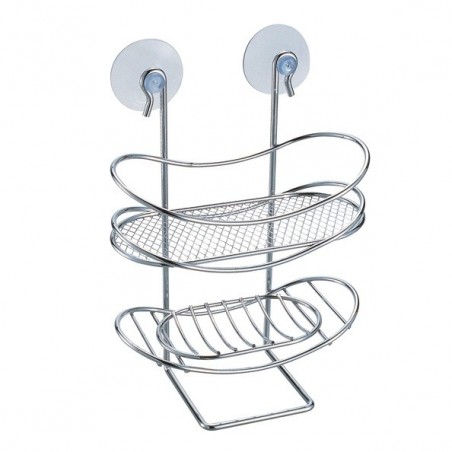 Etagère panier de douche à  ventouses ovale & Porte Savon Acier Chromé MSV