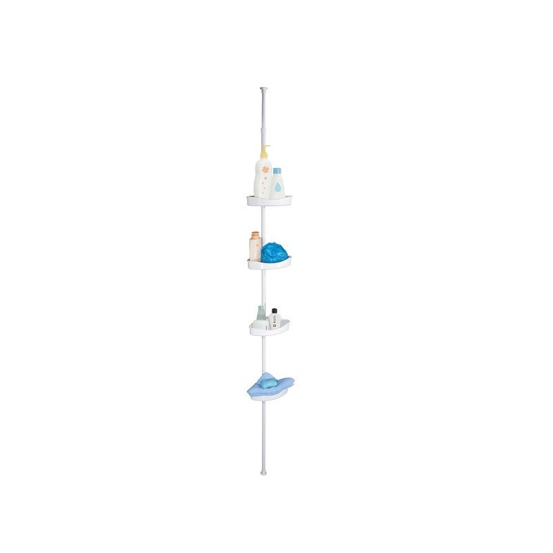 Self-supporting corner shower shelf 125-245cm White telescopic - No drilling - 4 shelves MSV