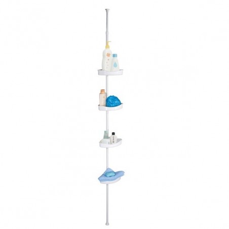Self-supporting corner shower shelf 125-245cm White telescopic - No drilling - 4 shelves MSV