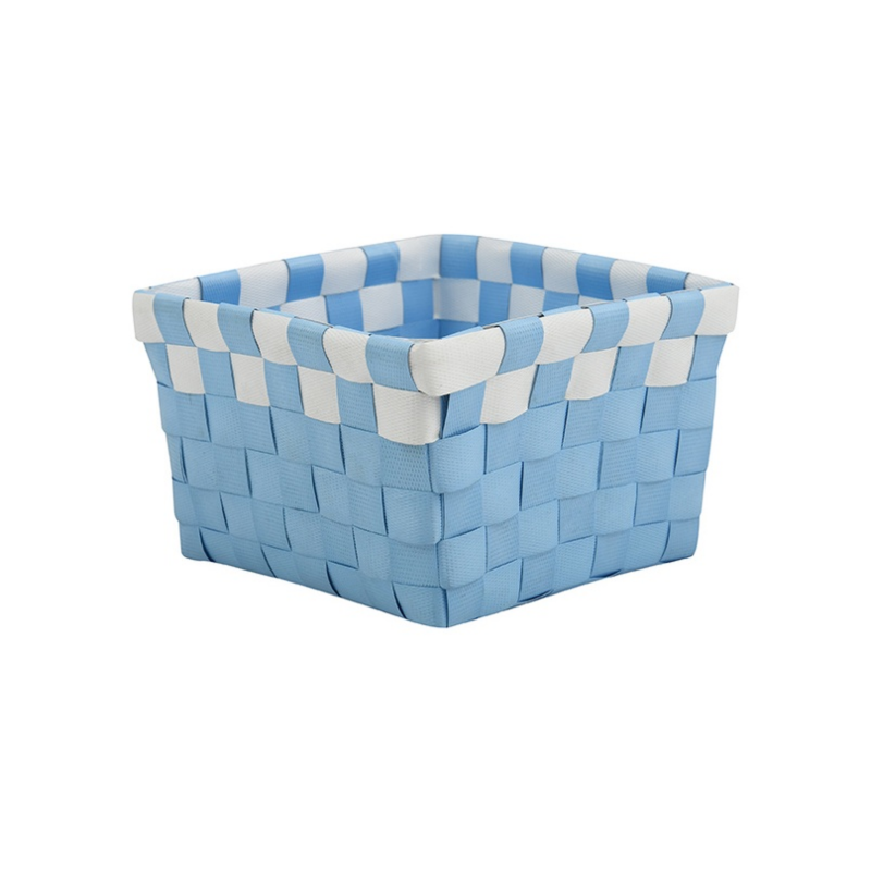 Panier de rangement 14x14x9cm Bleu Pastel & Blanc MSV