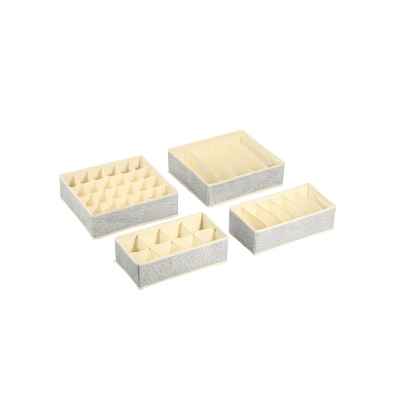 Lot de 4 Boà®tes Tiroir de rangement micrcoaéré et respirant avec compartiments Gris MSV