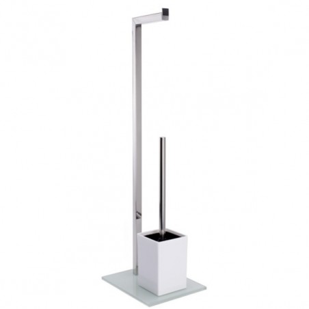 Portarollos escobillero  Combinado Acero Inoxidable Y Vidrio Blanco MSV