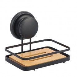Porte Savon avec Mega Ventouse Acier & bambou Noir mat MSV