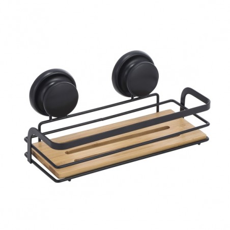 Estante Cesta de ducha con ventosas Acero y Bambú Negro mate MSV