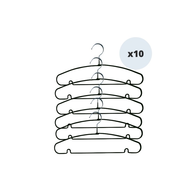 Pack of 10 anti-slip plastic coated steel hangers Black MSV
