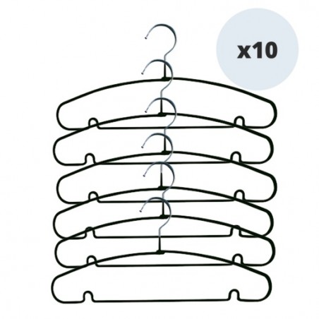 Pack de 10 perchas de acero plastificado antideslizante Negro MSV