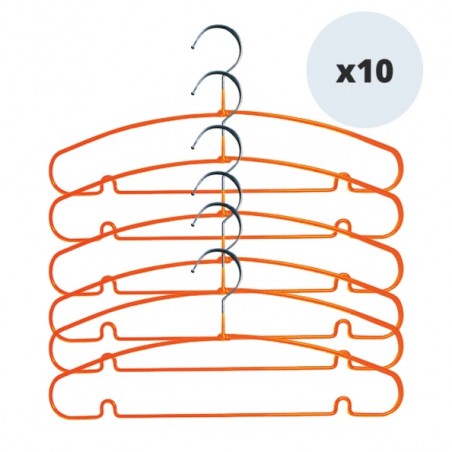 Juego de 10 perchas de acero plastificado antideslizante Naranja MSV