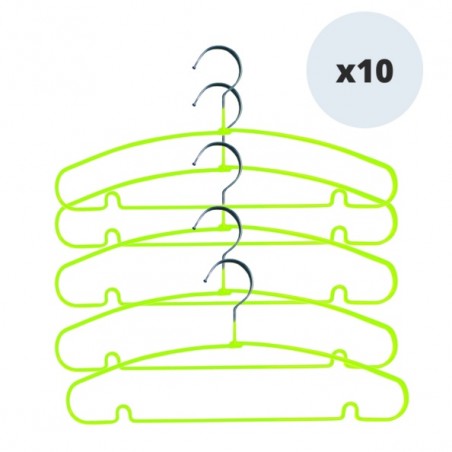 Set of 10 anti-slip plastic coated steel hangers Green MSV