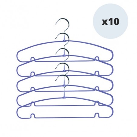 Set of 10 anti-slip plastic coated steel hangers Violet MSV