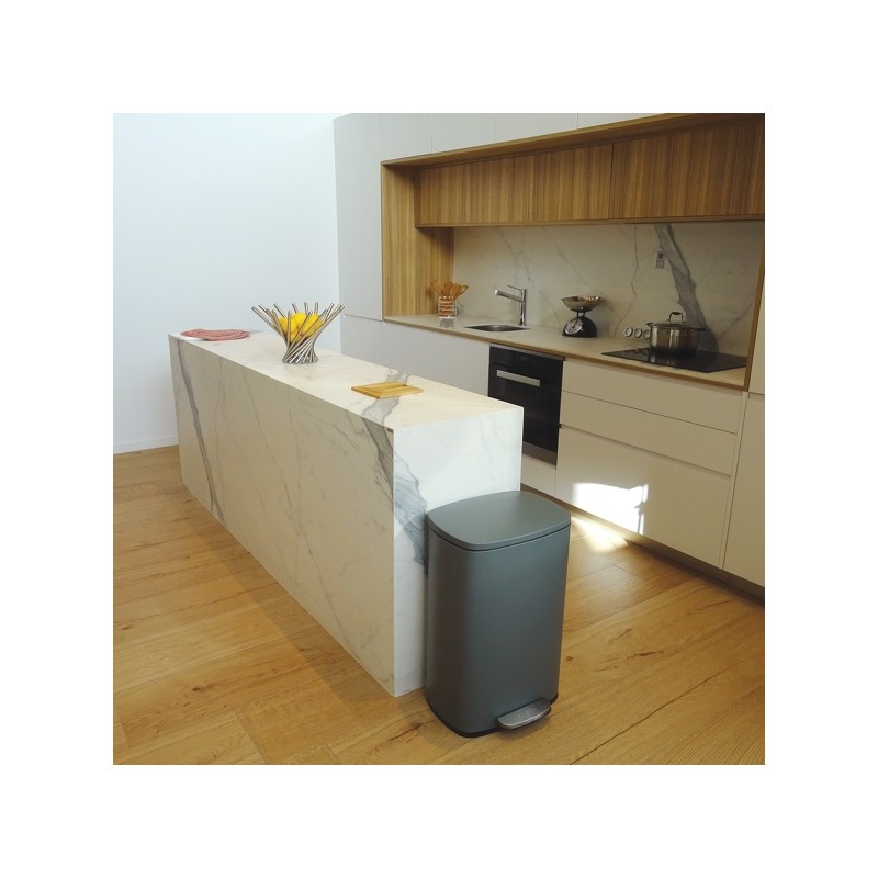 Large capacity kitchen pedal bin Steel AKIRA 50L Matt gray Spirella