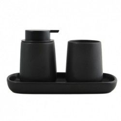 MSV Lot de 3 accessoires de salle de bain en céramique MAONIE Noir Mat