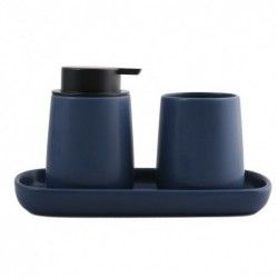 MSV Lot de 3 accessoires de salle de bain en céramique MAONIE Bleu foncé Mat