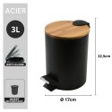 Poubelle à  pédale Acier & Bambou ADONIS 3L Noir Spirella