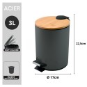 Poubelle à  pédale Acier & Bambou ADONIS 3L Gris Anthracite mat Spirella