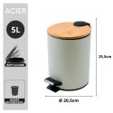Poubelle à  pédale Acier & Bambou ADONIS 5L Blanc Spirella