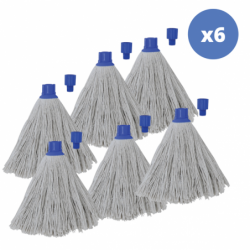 Lot de 6 franges à serpillière de rechange en coton supérieur 220gr Blanc embout hexagonal