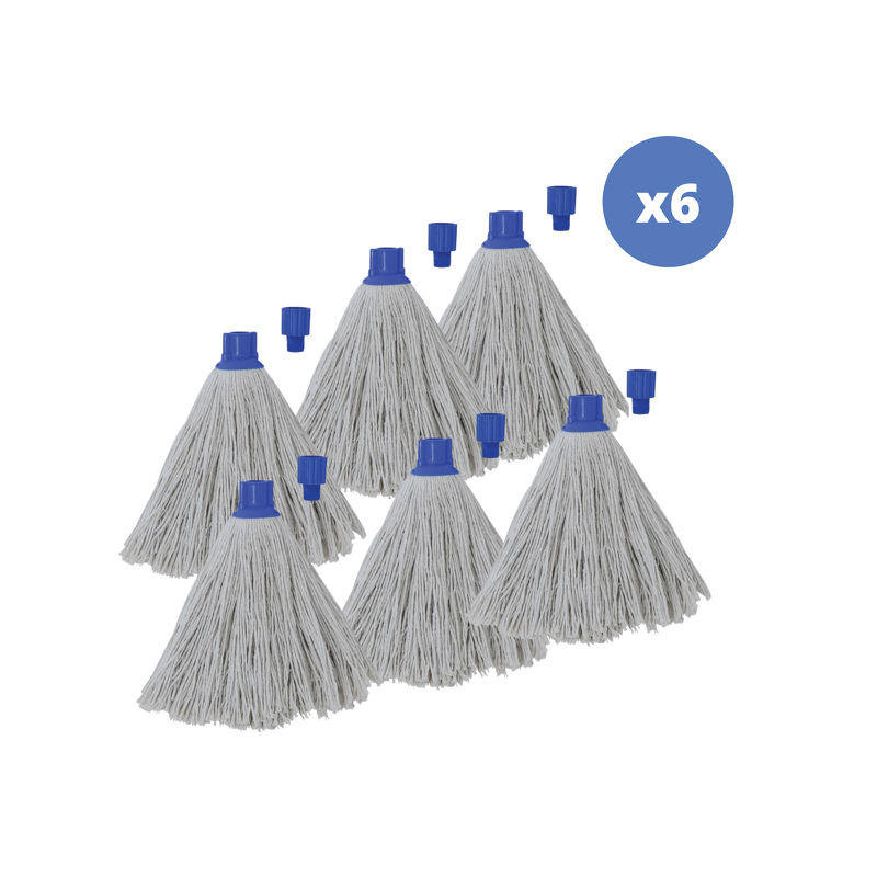 Set mit 6 Ersatz-Moppfransen aus hochwertiger Baumwolle, 220 g, weiß, mit sechseckiger Spitze