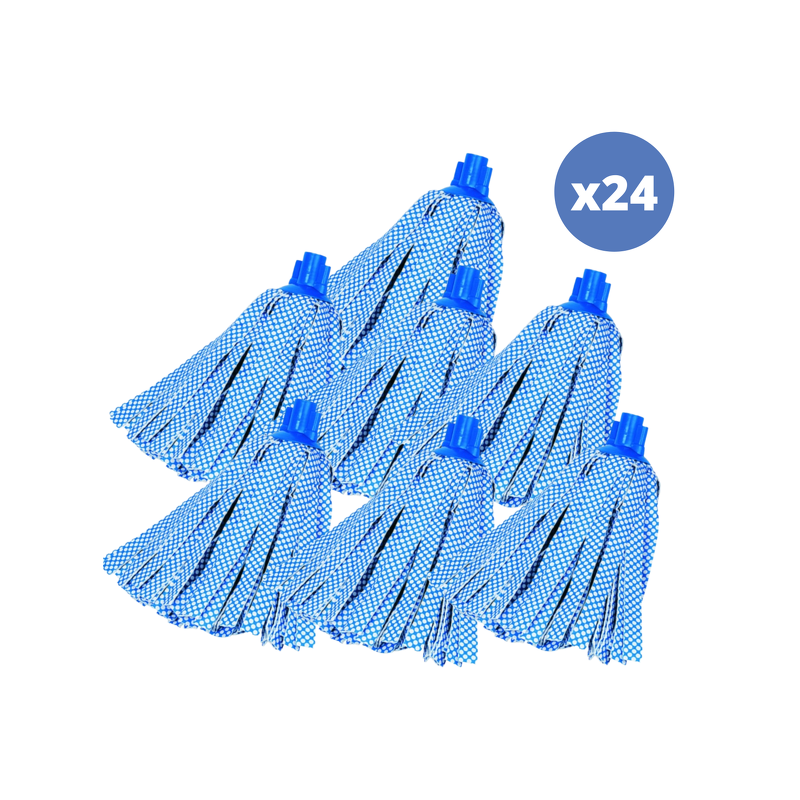 Set mit 24 blauen Viskose-Ersatz-Moppfransen – inklusive Sechskant-Spitzenadapter