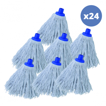 Lot de 24 franges à  serpillière de rechange en coton supérieur 220gr Blanc embout hexagonal
