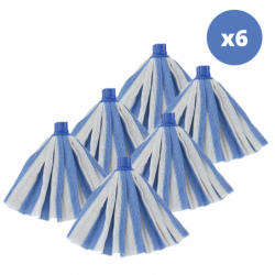 Lot de 6 franges à serpillière de rechange en coton Bleu-Embout hexagonal
