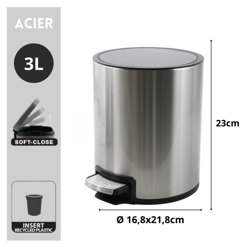 Pedal bin RIKU 3L Brushed Stainless Steel Spirella