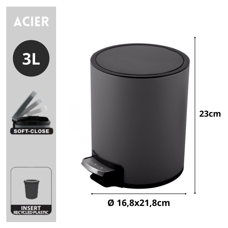 Pedal bin RIKU 3L Stainless Steel Matt Gray Spirella