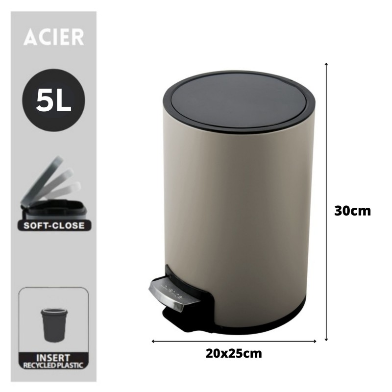 Poubelle à  pédale Inox RIKU 5L Taupe mat Spirella