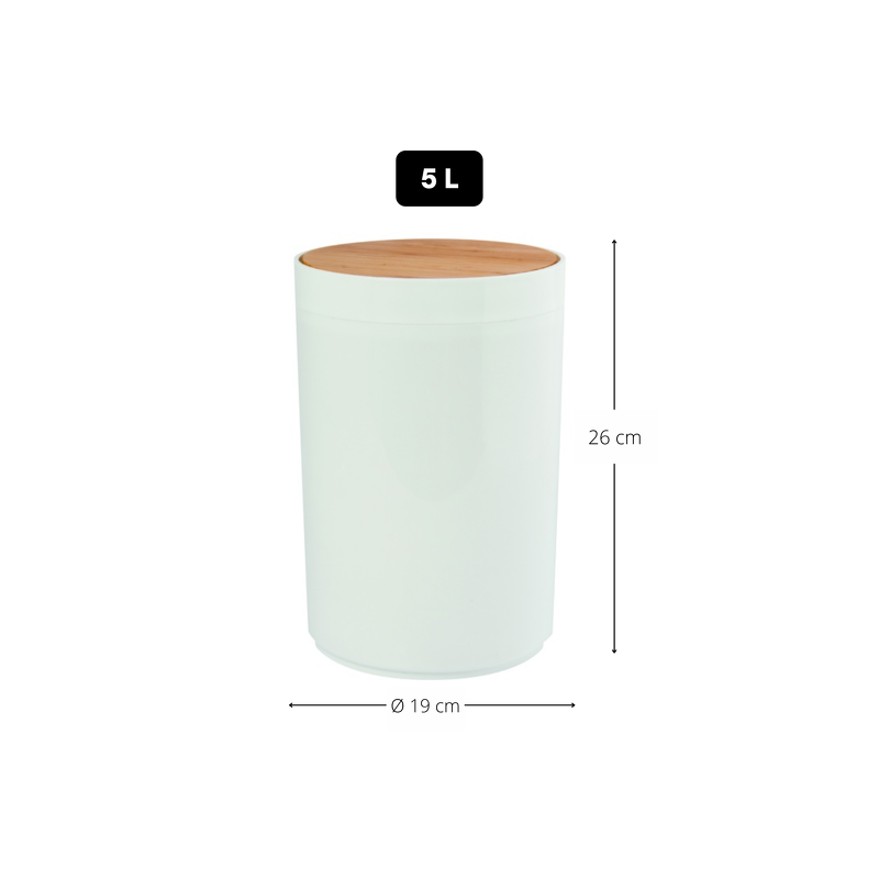 MSV Poubelle PP & Bambou OSLO 5L Blanc
