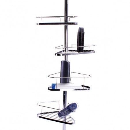 Estante de ducha de esquina autoportante telescópico de acero cromado 145-250 cm - sin taladrar - 4 estantes MSV