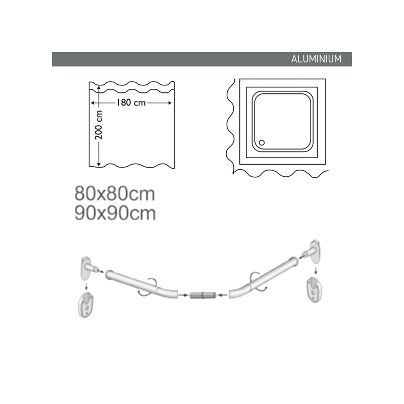 MSV Duschvorhangstangen zur Befestigung Gebogene in Aluminium 80x80cm Weiß