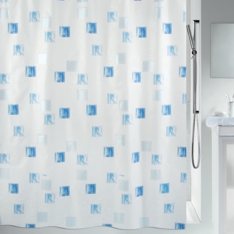 Tenda da doccia in poliestere MILANO 120x200cm Blu cielo e bianco Spirella effetto perla