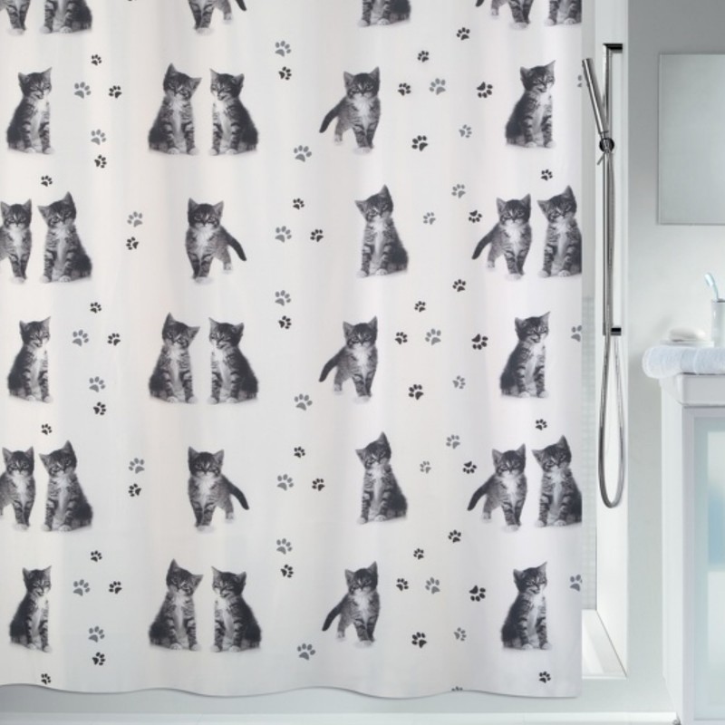 Cortina de ducha de poliéster KITTY PAW 180x200cm  gris y blanco Spirella