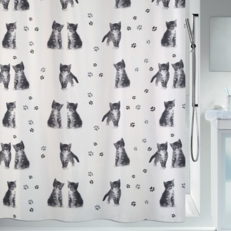 Cortina de ducha de poliéster KITTY PAW 180x200cm  gris y blanco Spirella