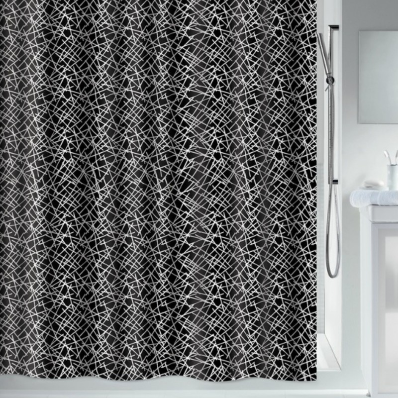 Polyester Shower curtain LINES 180x180cm Black & White Spirella