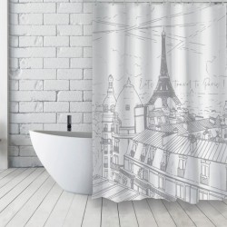 MSV Shower curtain French Polyester 180x200cm ESQUISSE Silver Pattern