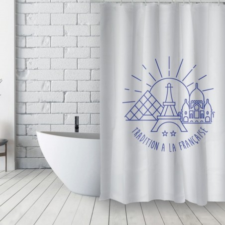 Cortina de ducha francesa de poliéster 180x200 cm TRADITION Azul y blanco MSV