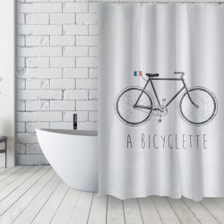 MSV Duschvorhang French Polyester 180x200cm FAHRRAD Blau & Weiß