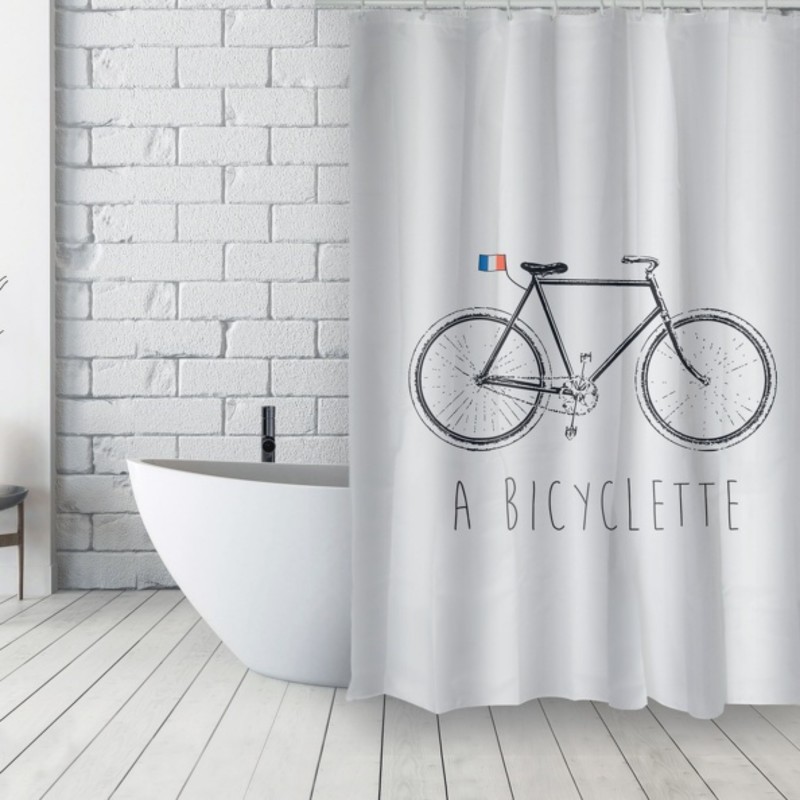 MSV Duschvorhang French Polyester 180x200cm FAHRRAD Blau & Weiß
