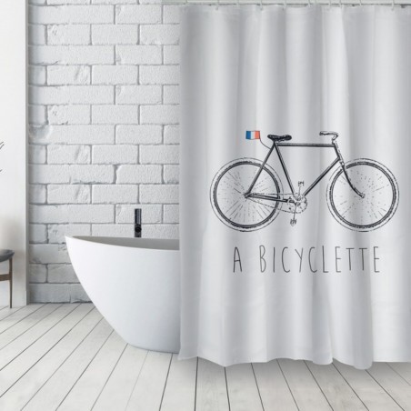 Cortina de ducha francesa de poliéster 180x200cm BICYCLETTE azul y blanco MSV