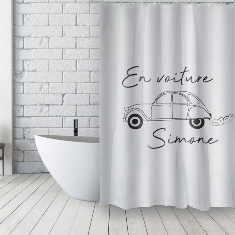 MSV Duschvorhang French Polyester 180x200cm DEUDEUCHE Schwarz & Weiß