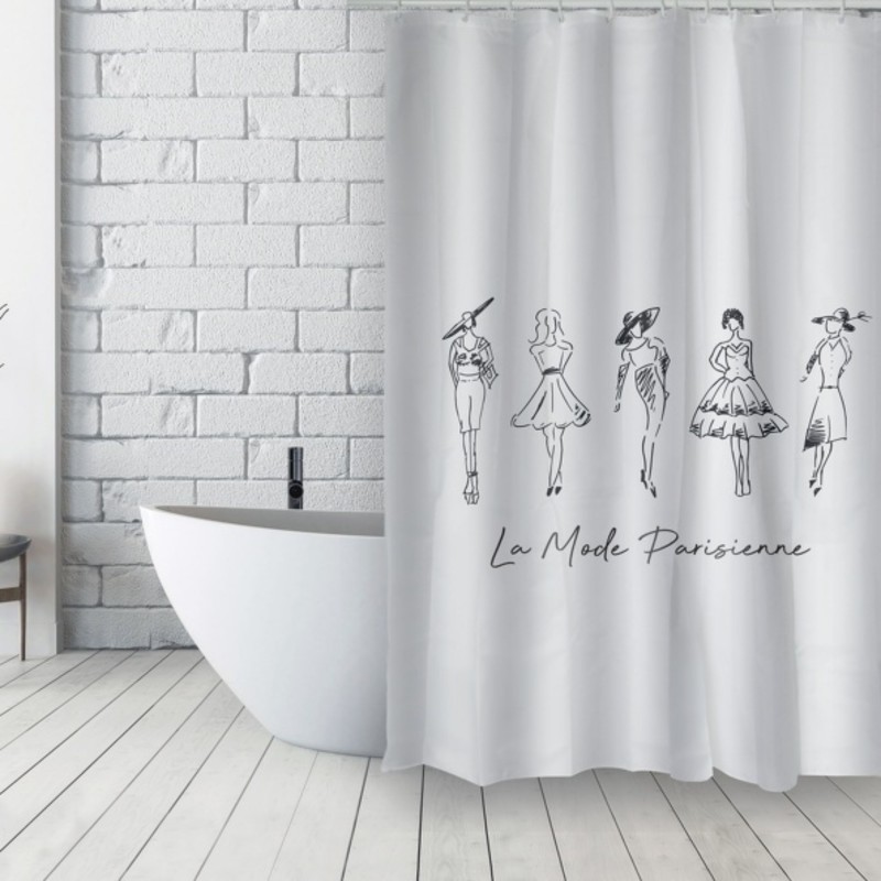 Tenda da doccia francese Poliestere 180x200cm DEMOISELLES Bianco e Nero MSV