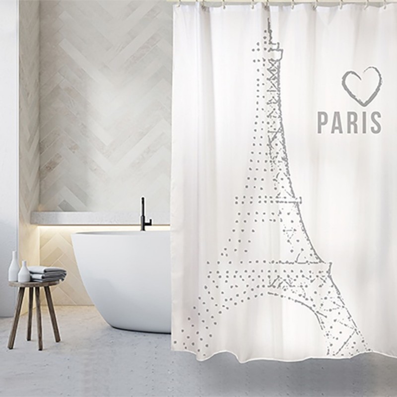 Tenda da doccia Poliestere francese 180x200cm MON AMOUR Argento Motivo MSV