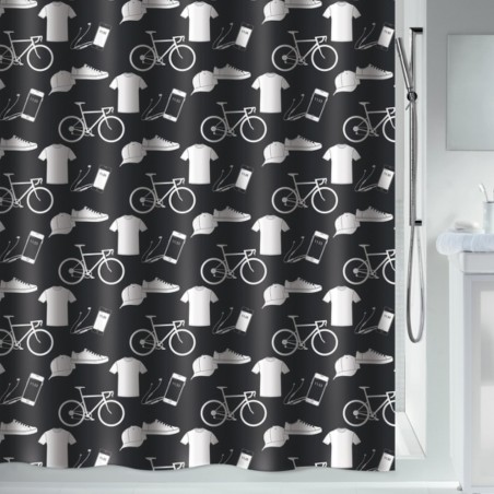 Cortina de ducha de poliéster PATCHWORK 120x200 cm blanca y negra Spirella